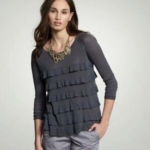J Crew lightweight wool blend grey ruffle sweater